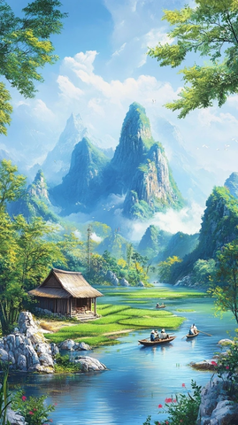 稻田边的小茅屋