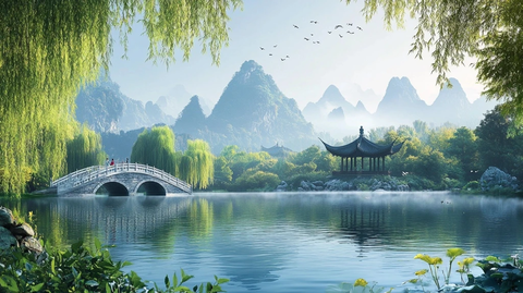 古典园林湖景
