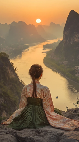 汉服女子江畔哭泣