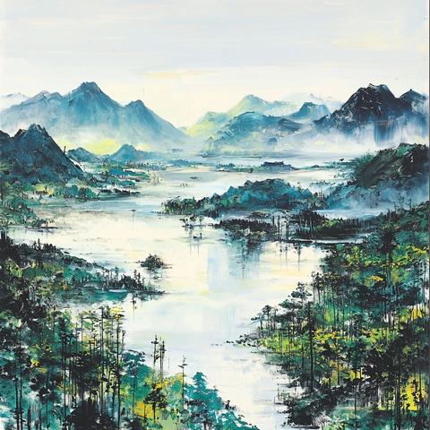 雨后江南山水画