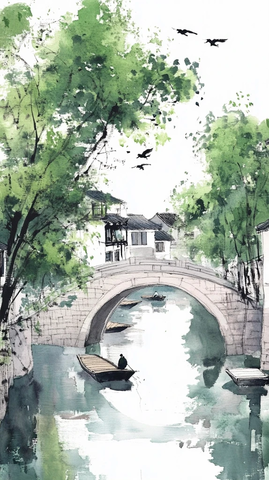 江南水乡水墨画