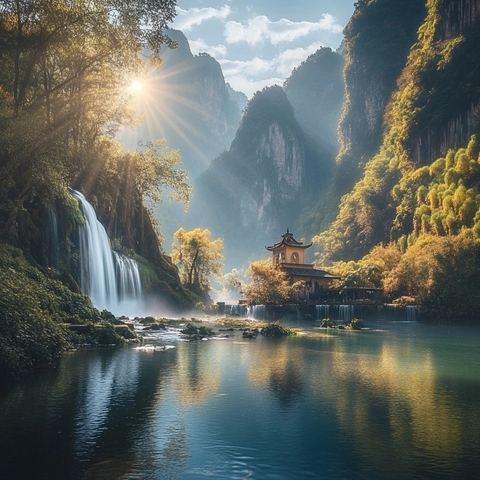 沙漠中的绿洲与星空