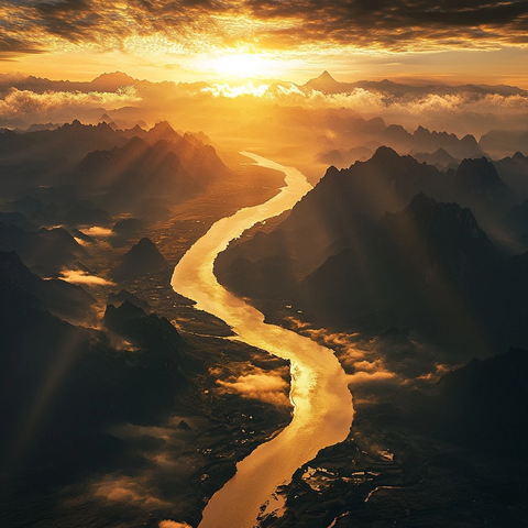 黄河日落鸟瞰图