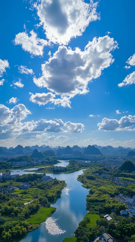桂林山水晴空航拍