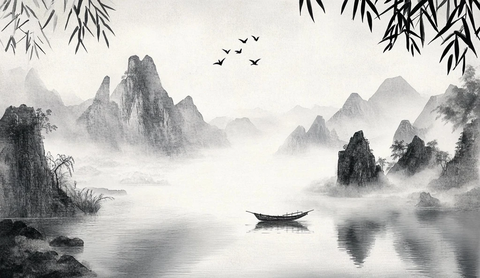 山水小舟竹叶飞