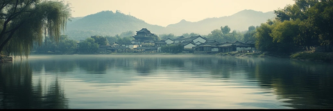 清代河畔古村远眺