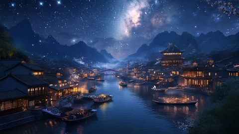 清明上河图风格古市场景