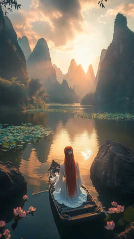 湖光山色女孩红发