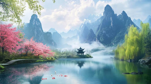 山间小路与蓝天白云