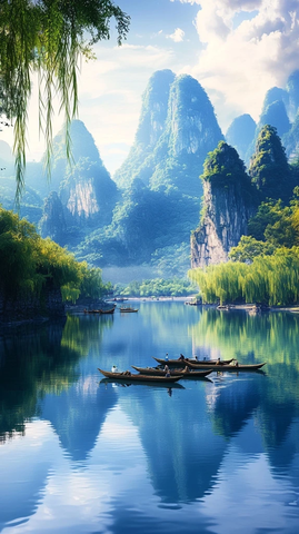 漓江渔舟映翠峰
