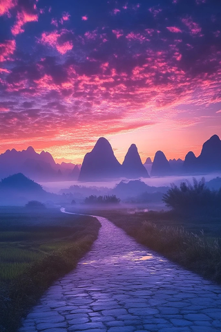 清晨天空平原全景