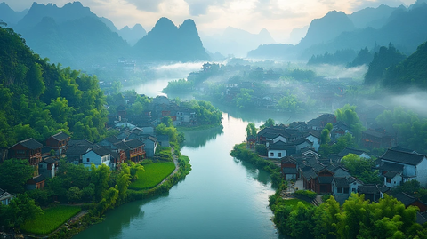 白墙黑瓦古村落