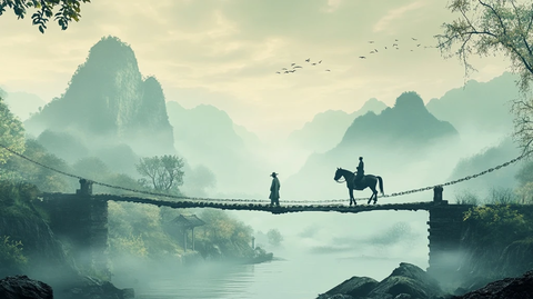 诗人牵马过链桥