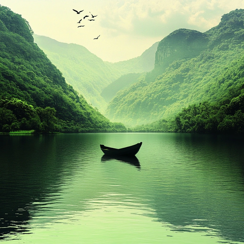 青山绿水间一叶舟