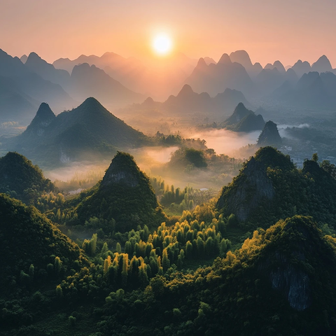 喀斯特地貌日出