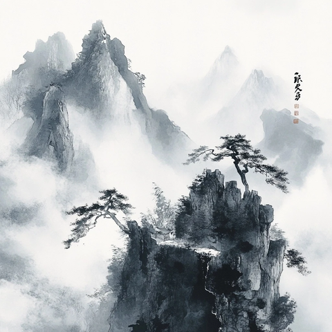 中国水墨风格大笔触