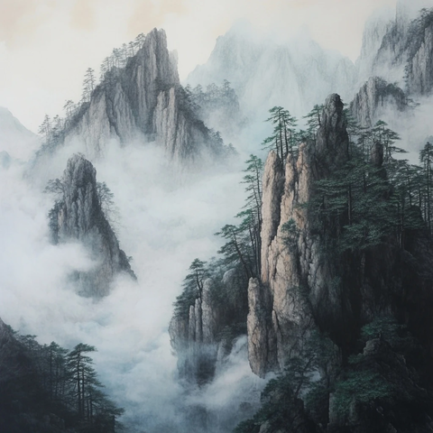 山水画中的雾霭与山峦