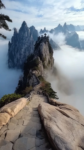 华山峰顶寺庙与山径