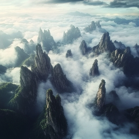 山脉环绕的龙形云海