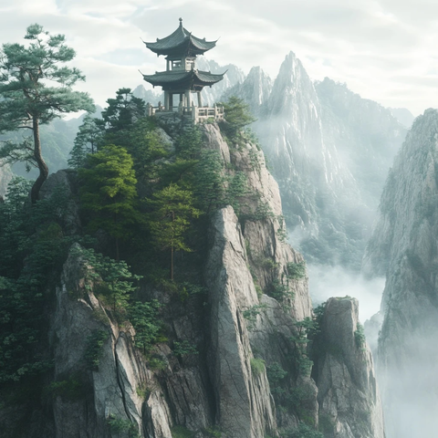 山顶石亭与迎客松