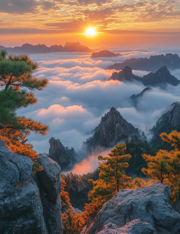 日出云海松树峰