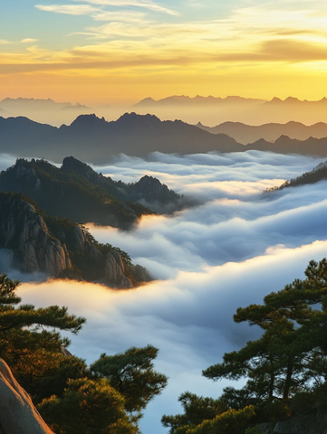 云海日出松林石景