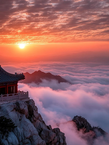 泰山日出云海俯瞰