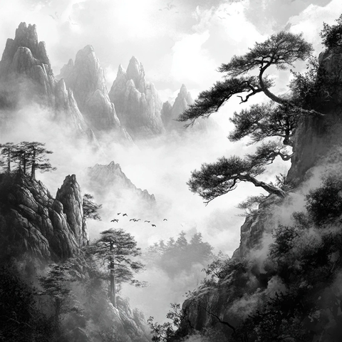 日本山水黑白艺术