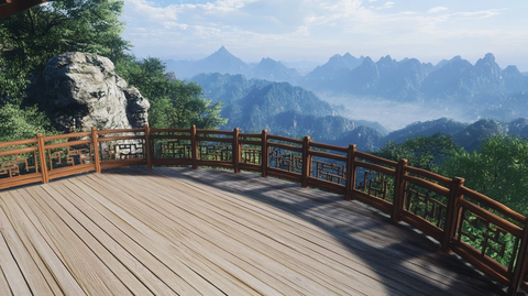 观景台木地板远山鸟瞰