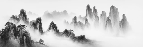 山石峰峦水墨画