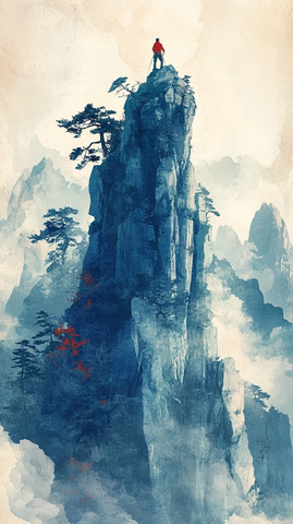 登山者攀向山顶