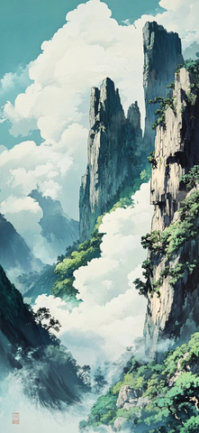 白云绿山蓝天空