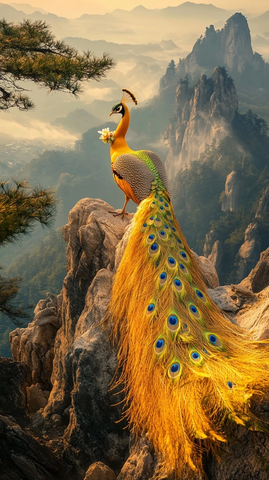 金孔雀站在山顶