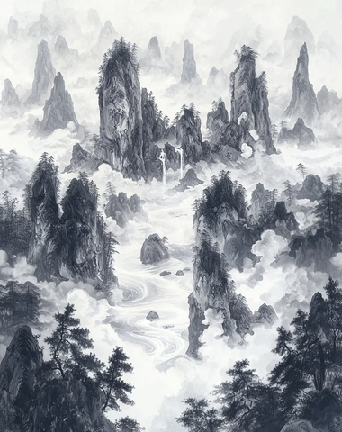 山水云松人物图