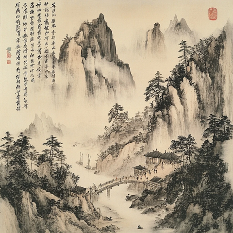 山水间小桥流水人家