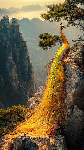 金孔雀站在山顶