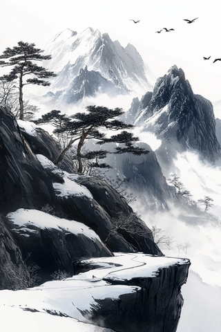 雪山墨画