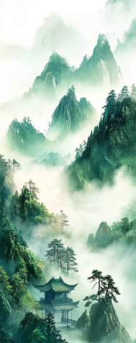 云雾缭绕的山间亭阁