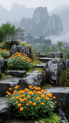 岩石花园与竹林