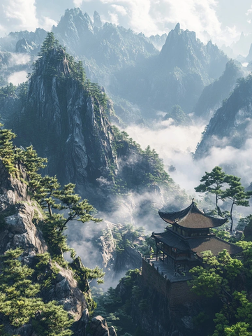 高山深谷古村松林