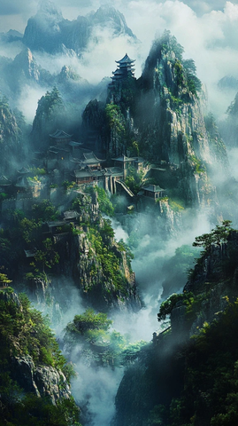 山脚古城烟云缭绕