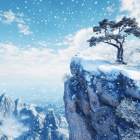 黄山雪景悬崖飘雪