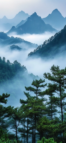 庐山晨雾松林云海