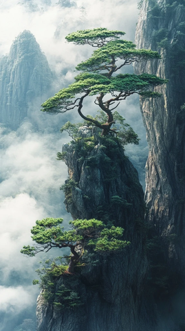 黄山迎客松云雾