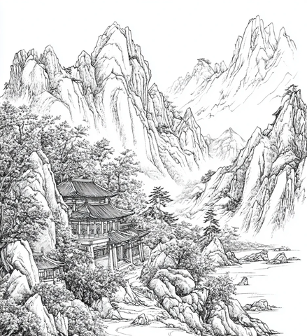 古代山水建筑图