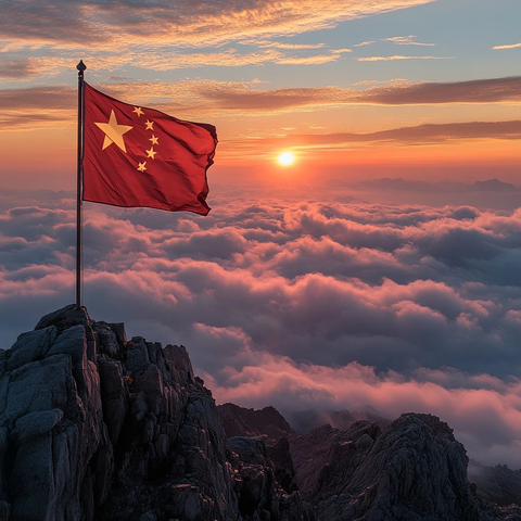 五星红旗飘扬华山之巅