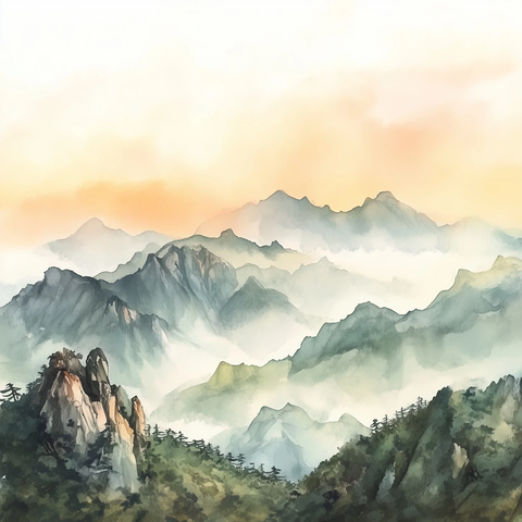 燕山山脉水彩画