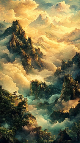 绿色山脉与金色云彩