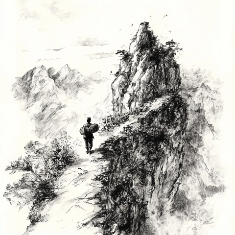 男子携药篮攀山