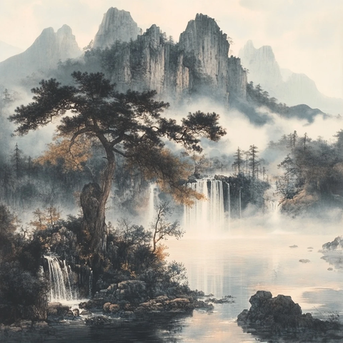 宁静古朴线条画